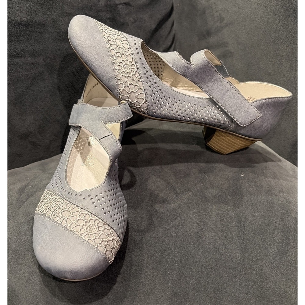 Rieker Leather Mary Jane Anti Stress Shoes Women's Size 8 (38) Blue Artsy